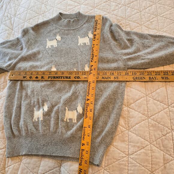 Adorable Scottie Dog Sweater Women's XS/S Gray White Argyle Cashmere? Academia - Picture 6 of 7